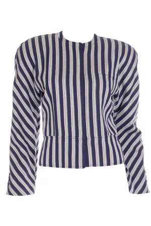 1990s Giorgio Armani Deadstock Navy Blue & White Striped Cropped Jacket