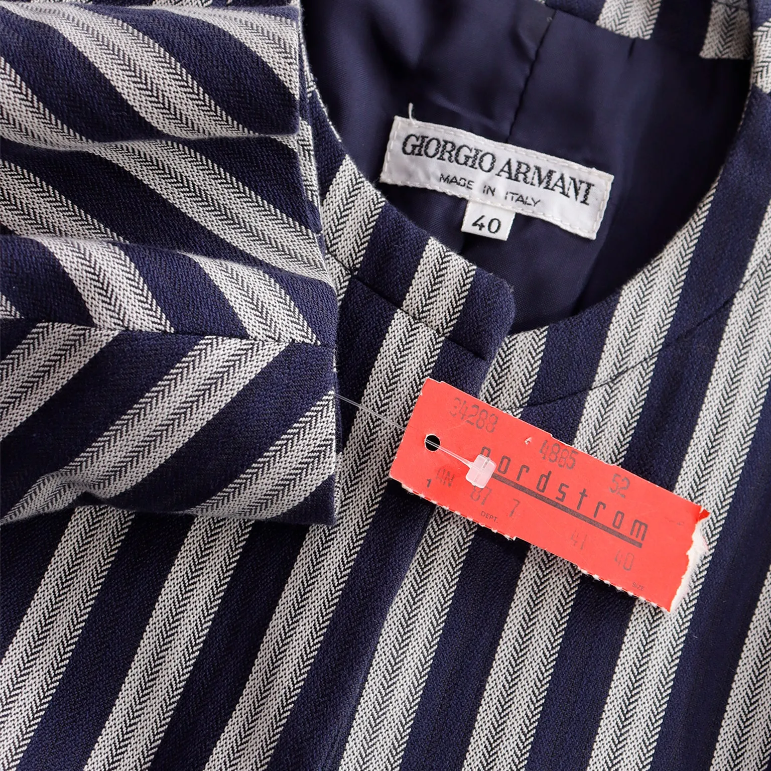 1990s Giorgio Armani Deadstock Navy Blue & White Striped Cropped Jacket