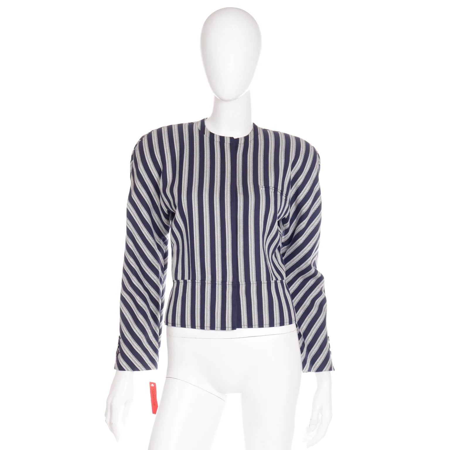 1990s Giorgio Armani Deadstock Navy Blue & White Striped Cropped Jacket
