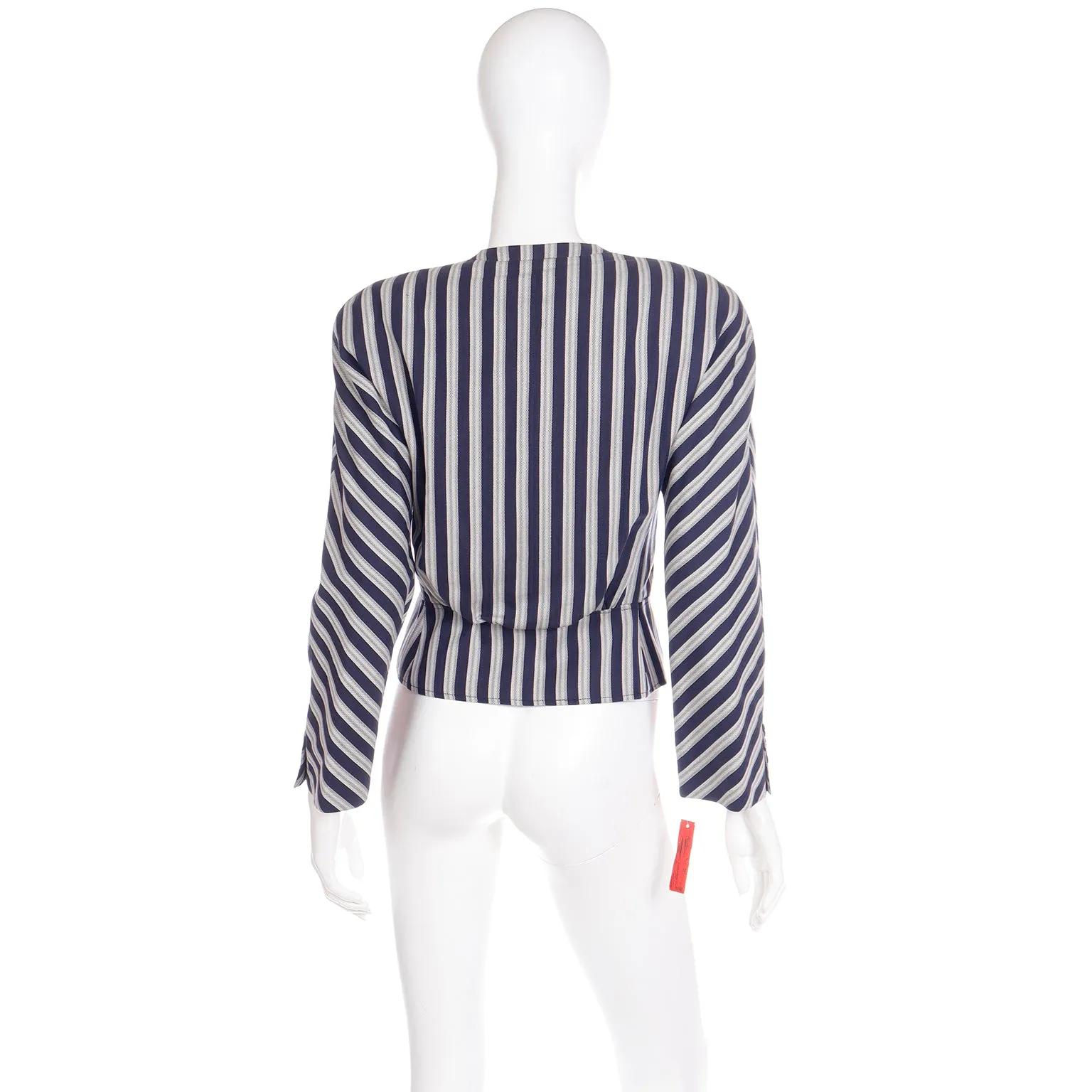 1990s Giorgio Armani Deadstock Navy Blue & White Striped Cropped Jacket