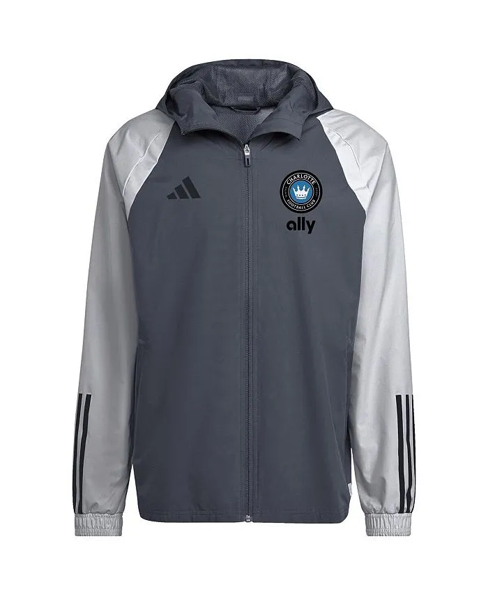 adidas Men's Charcoal FC All Weather Full Zip Raglan Hoodie ,  grey