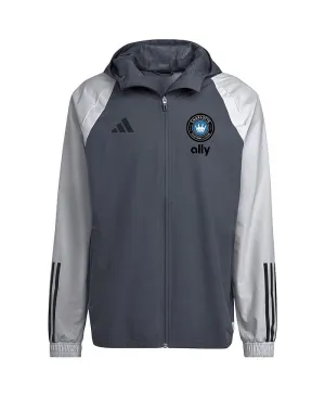 adidas Men's Charcoal FC All Weather Full Zip Raglan Hoodie ,  grey