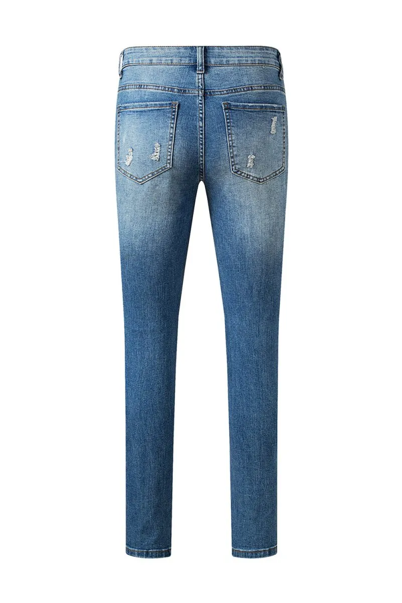 American Flag Sequin Star Distressed Graphic Denims