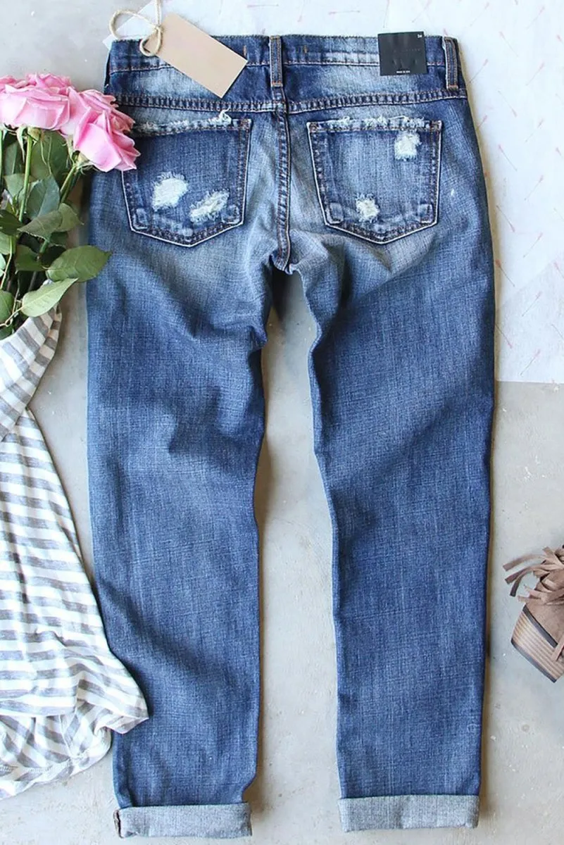 American Flag Sequin Star Distressed Graphic Denims
