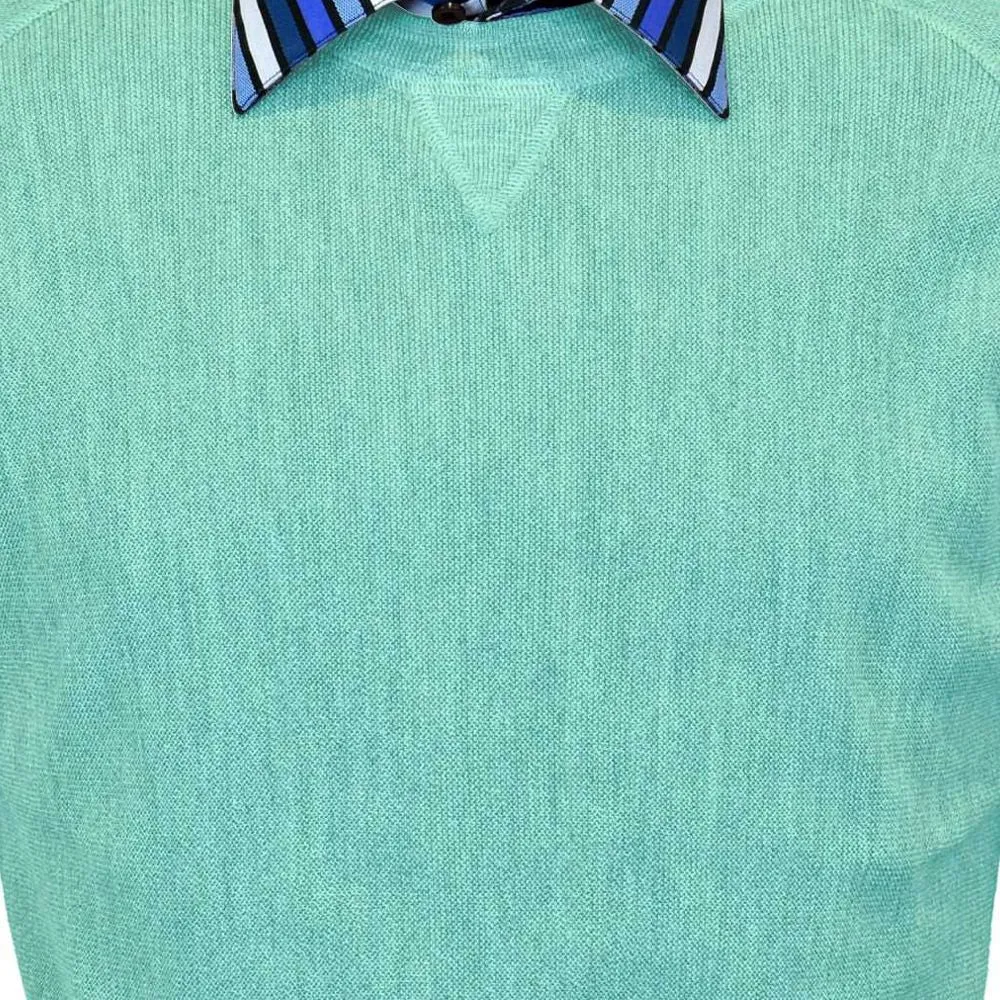 Baby Alpaca 'Links Stitch' Sweatshirt-Style Crew Neck Sweater in Aqua Heather by Peru Unlimited