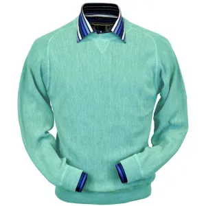 Baby Alpaca 'Links Stitch' Sweatshirt-Style Crew Neck Sweater in Aqua Heather by Peru Unlimited