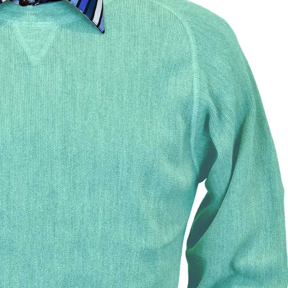 Baby Alpaca 'Links Stitch' Sweatshirt-Style Crew Neck Sweater in Aqua Heather by Peru Unlimited