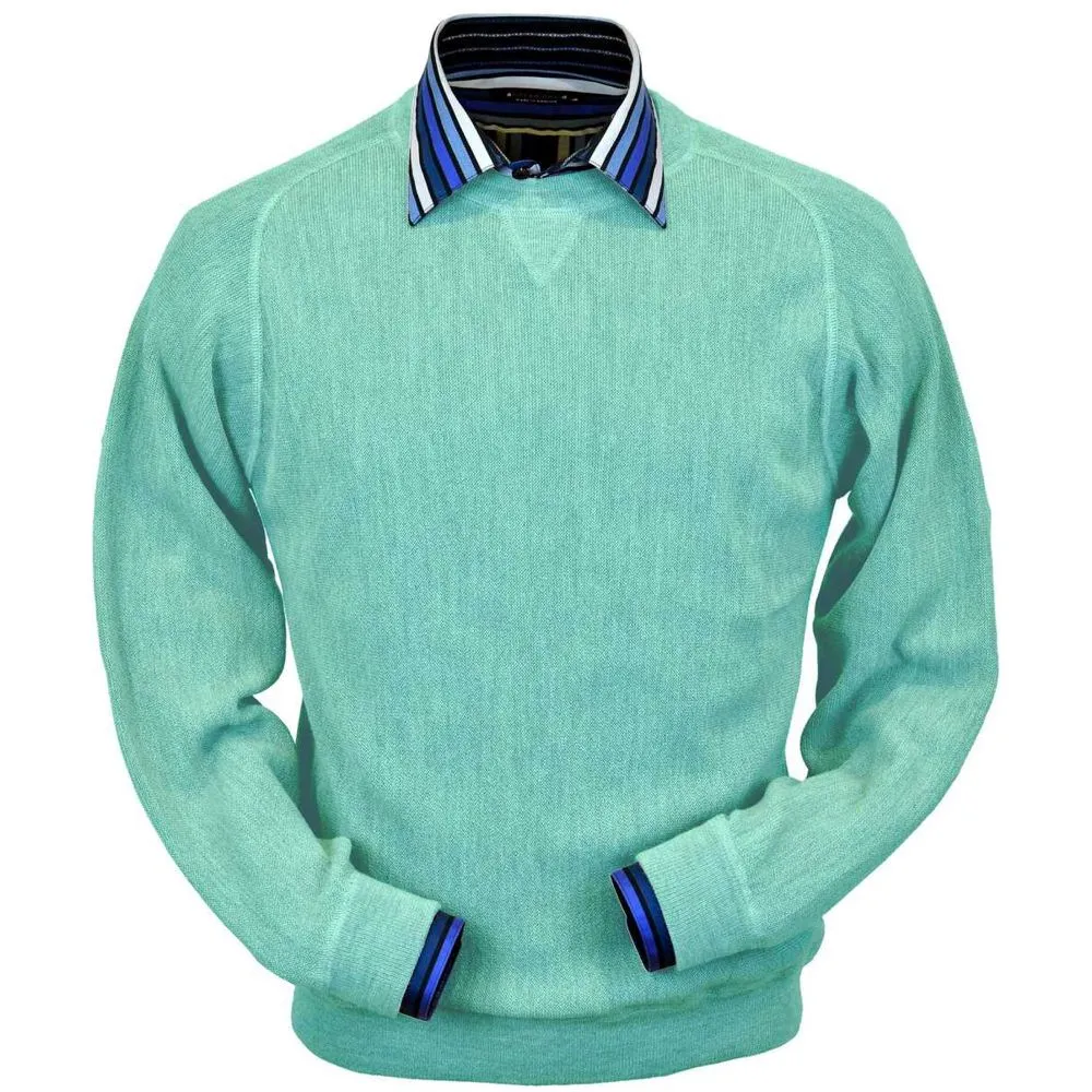Baby Alpaca 'Links Stitch' Sweatshirt-Style Crew Neck Sweater in Aqua Heather by Peru Unlimited