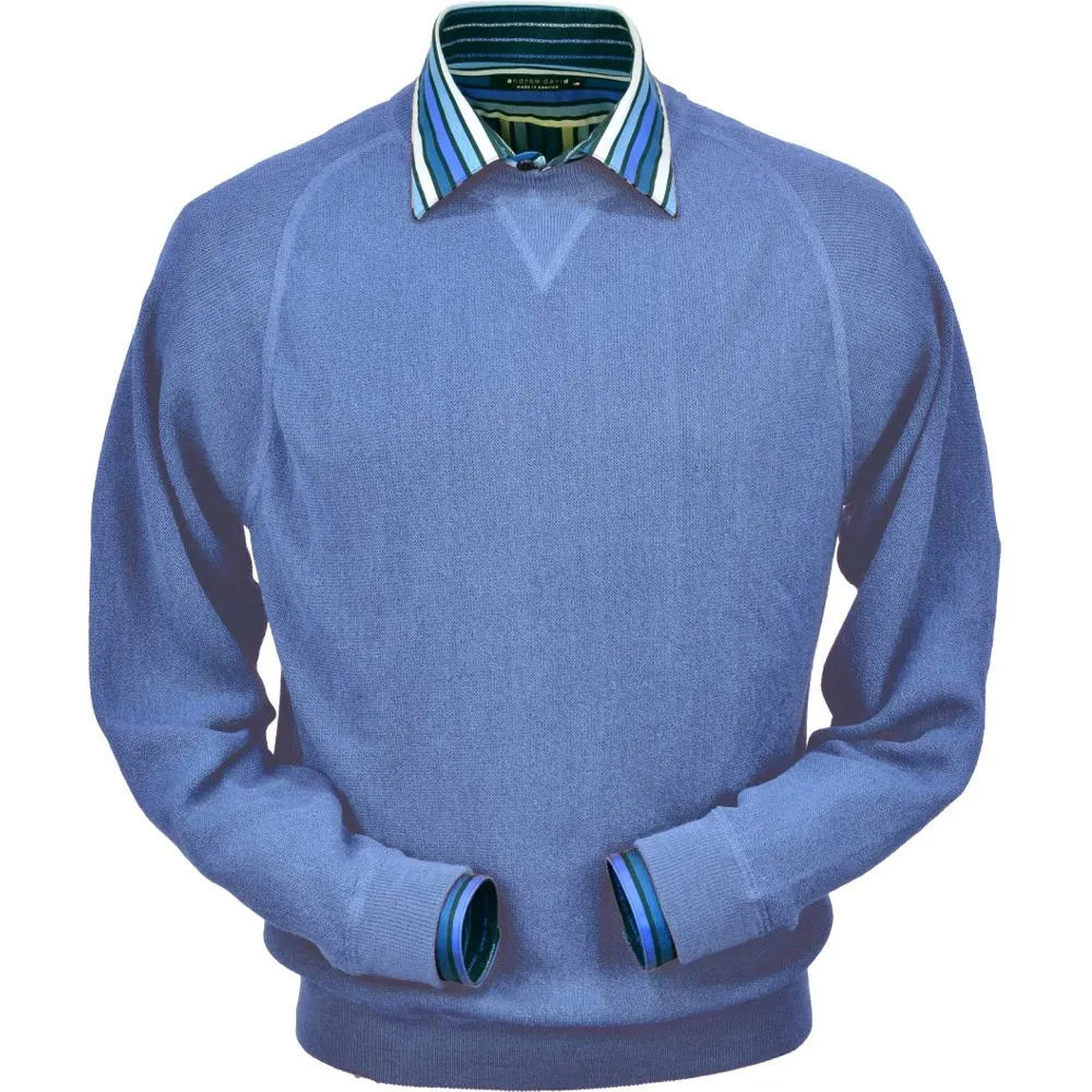 Baby Alpaca 'Links Stitch' Sweatshirt-Style Crew Neck Sweater in Atlantic Blue (Size XX-Large) by Peru Unlimited