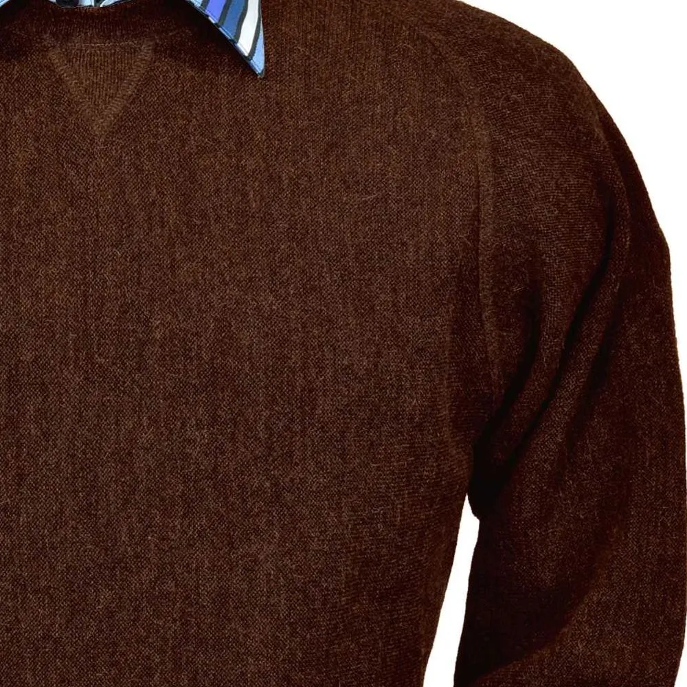 Baby Alpaca 'Links Stitch' Sweatshirt-Style Crew Neck Sweater in Bark Heather by Peru Unlimited