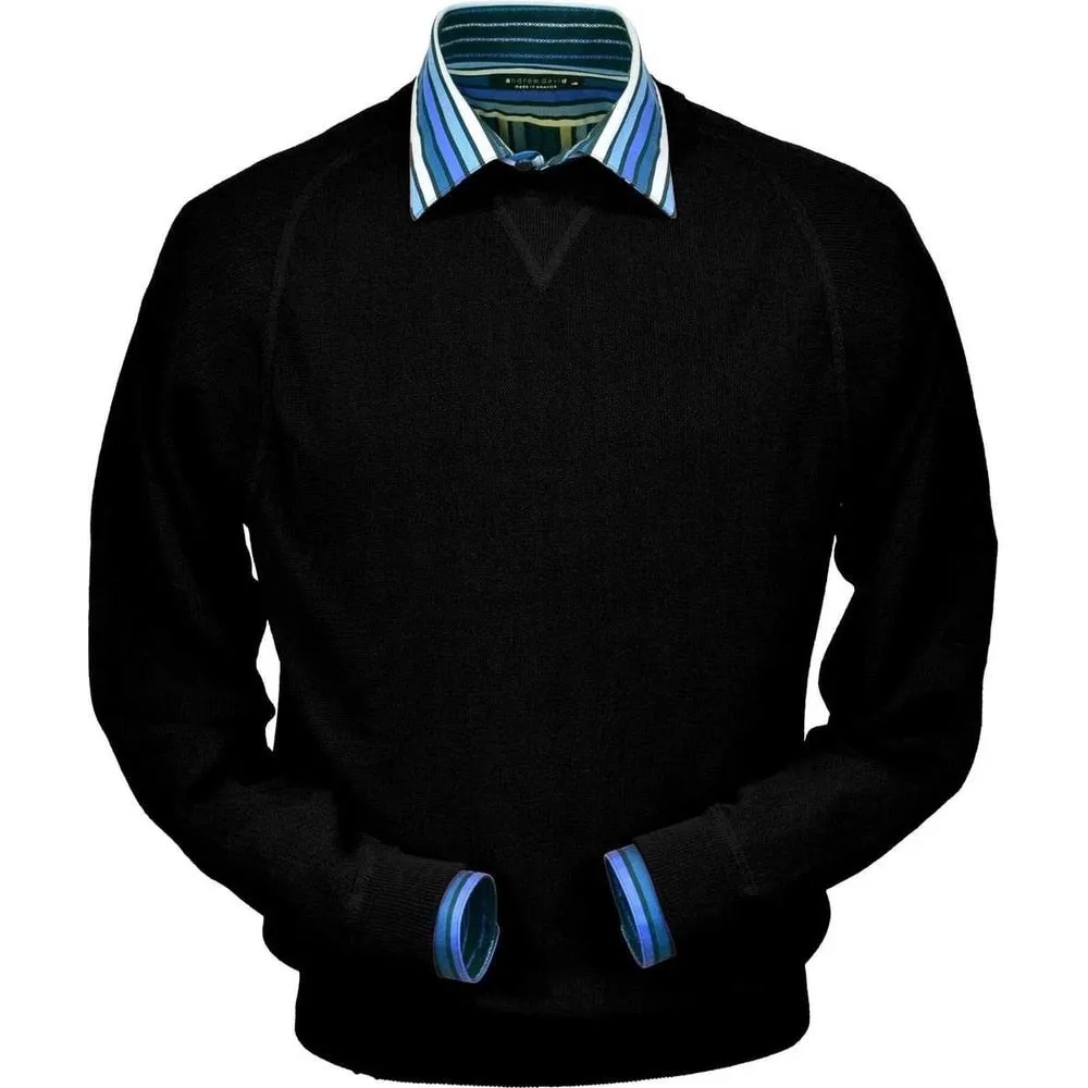 Baby Alpaca 'Links Stitch' Sweatshirt-Style Crew Neck Sweater in Black by Peru Unlimited