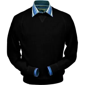 Baby Alpaca 'Links Stitch' Sweatshirt-Style Crew Neck Sweater in Black by Peru Unlimited