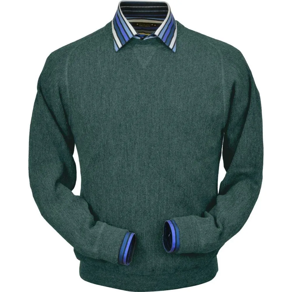 Baby Alpaca 'Links Stitch' Sweatshirt-Style Crew Neck Sweater in Bluegrass Heather by Peru Unlimited