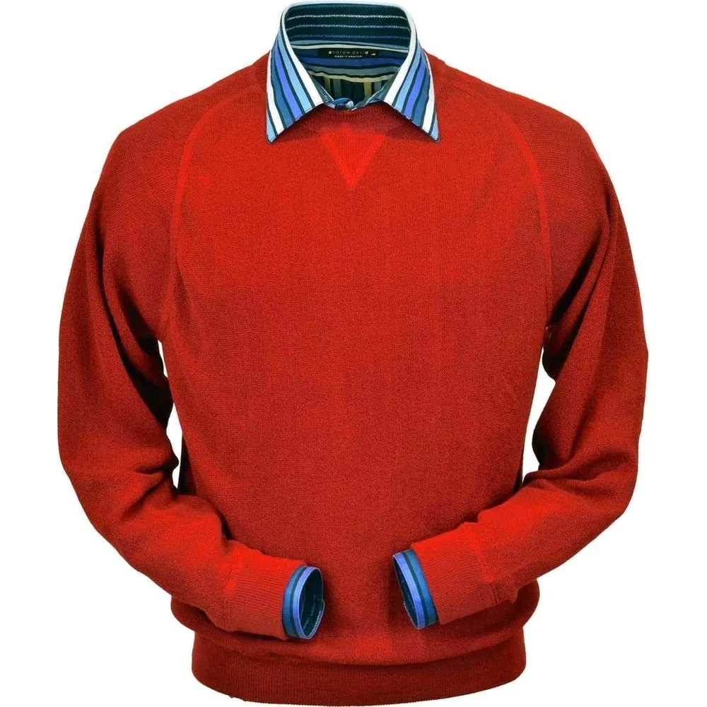 Baby Alpaca 'Links Stitch' Sweatshirt-Style Crew Neck Sweater in Bright Red by Peru Unlimited