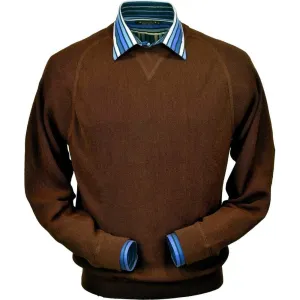 Baby Alpaca 'Links Stitch' Sweatshirt-Style Crew Neck Sweater in Dark Brown by Peru Unlimited