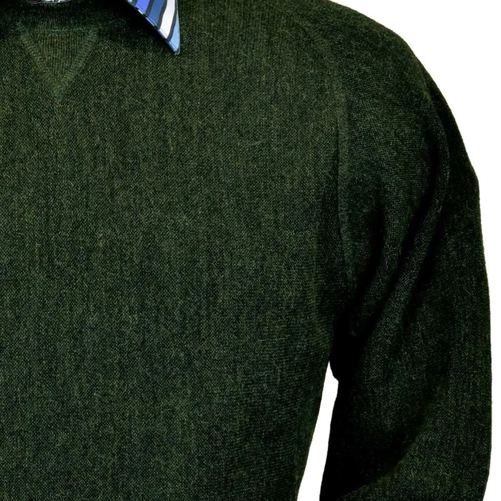 Baby Alpaca 'Links Stitch' Sweatshirt-Style Crew Neck Sweater in Hunter Green Heather by Peru Unlimited