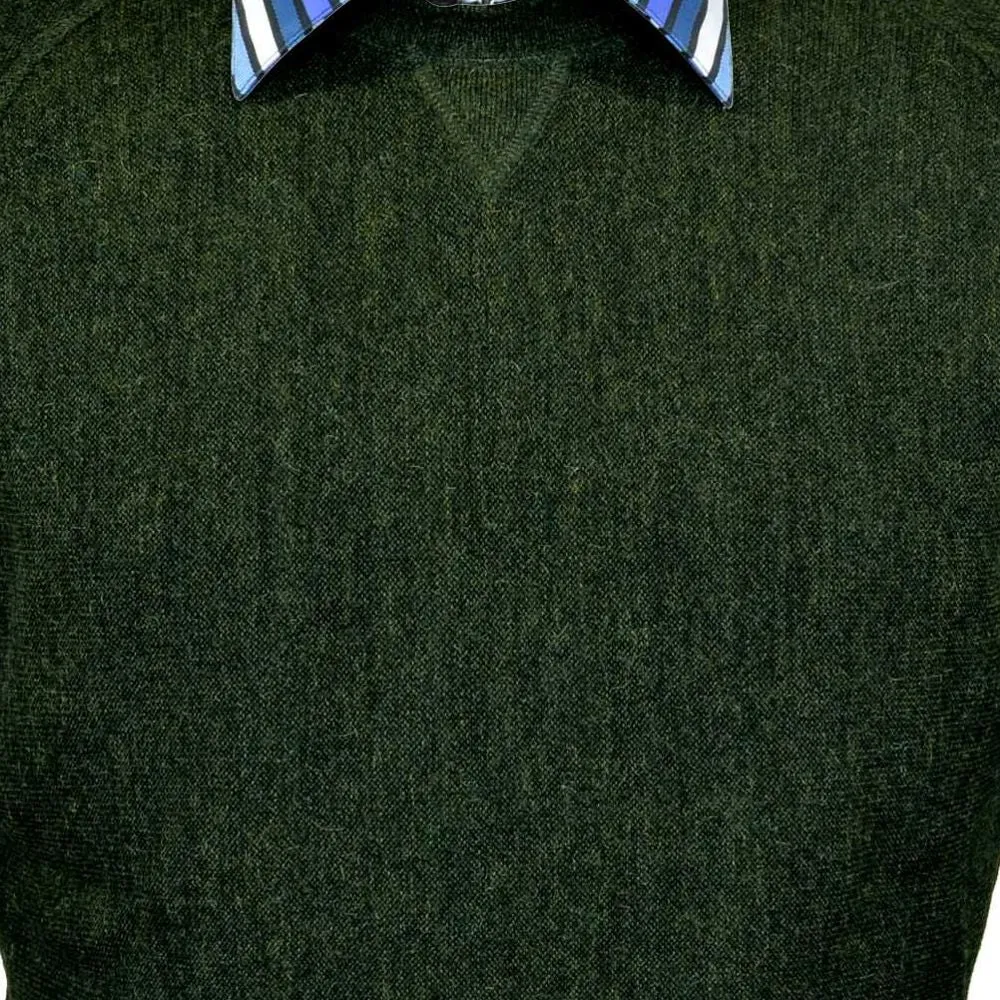 Baby Alpaca 'Links Stitch' Sweatshirt-Style Crew Neck Sweater in Hunter Green Heather by Peru Unlimited