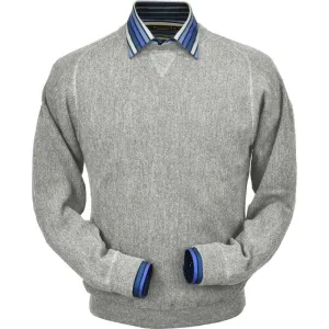 Baby Alpaca 'Links Stitch' Sweatshirt-Style Crew Neck Sweater in Light Grey Heather by Peru Unlimited