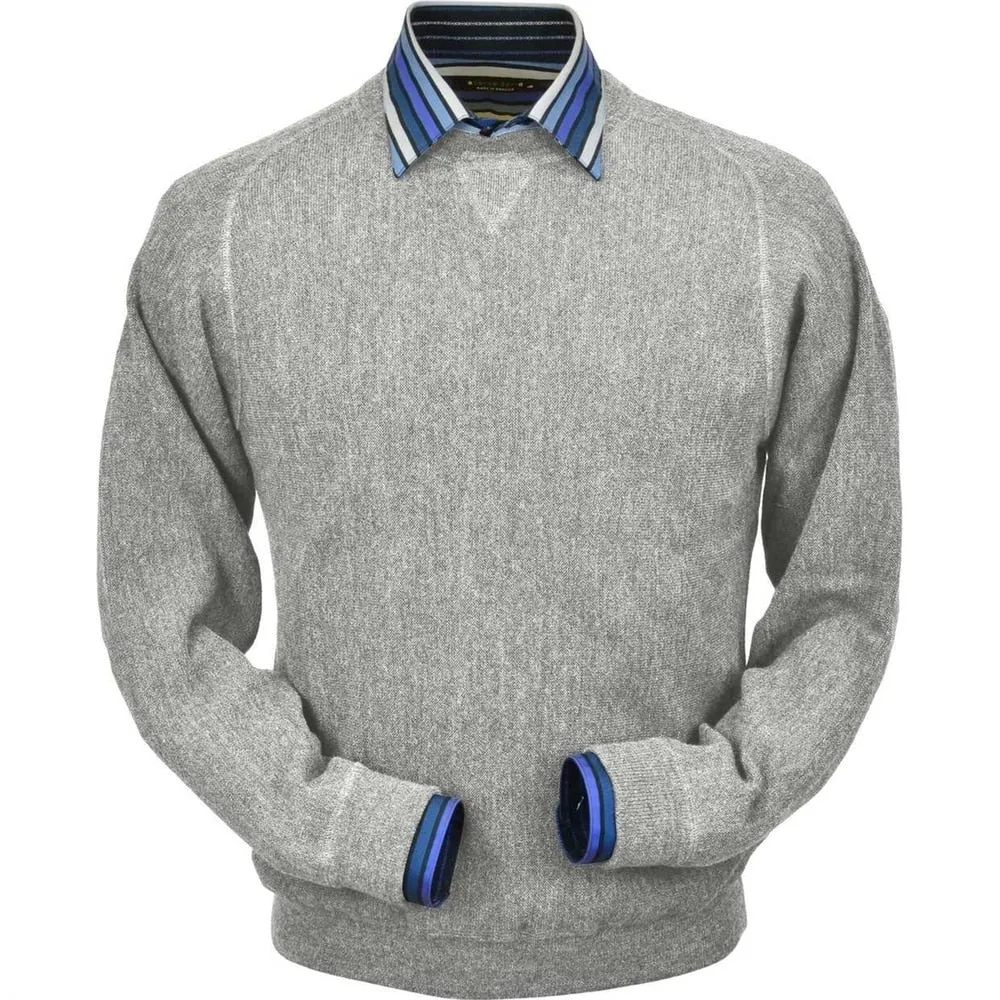 Baby Alpaca 'Links Stitch' Sweatshirt-Style Crew Neck Sweater in Light Grey Heather by Peru Unlimited