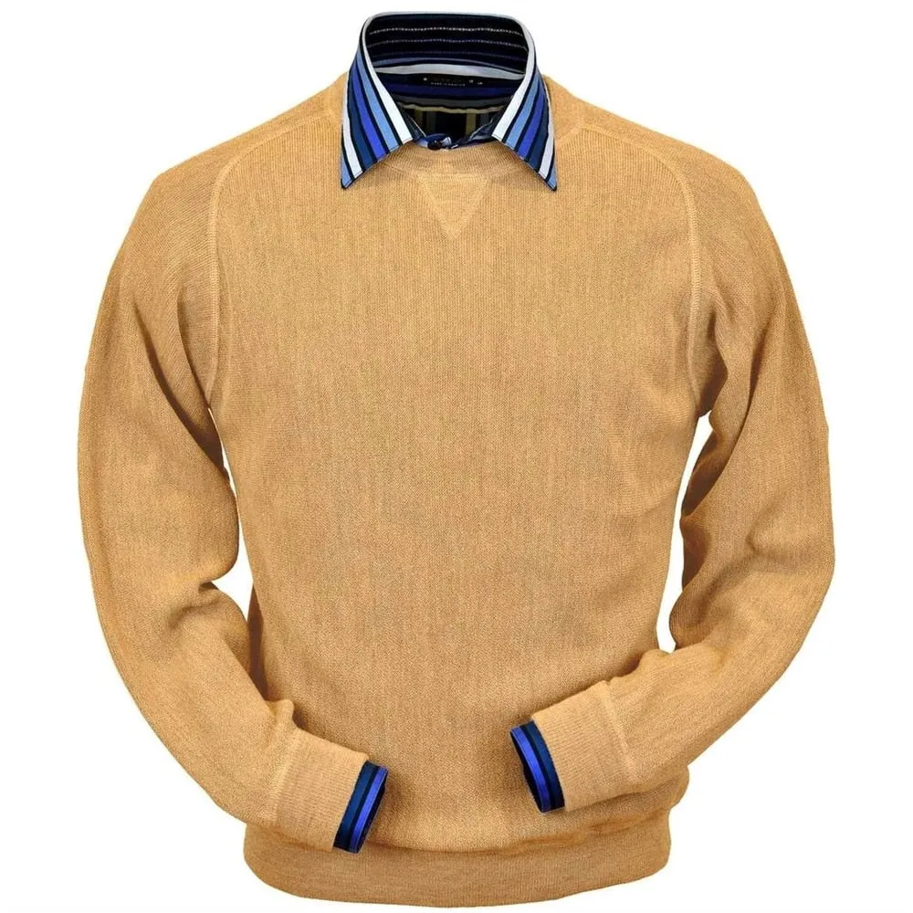 Baby Alpaca 'Links Stitch' Sweatshirt-Style Crew Neck Sweater in Melon Heather by Peru Unlimited