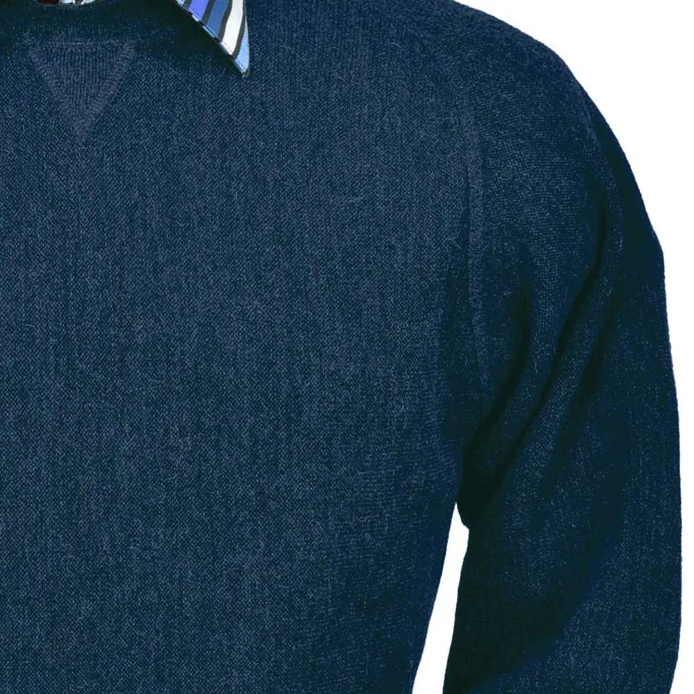 Baby Alpaca 'Links Stitch' Sweatshirt-Style Crew Neck Sweater in Midnight Heather by Peru Unlimited