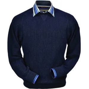 Baby Alpaca 'Links Stitch' Sweatshirt-Style Crew Neck Sweater in Navy Heather by Peru Unlimited