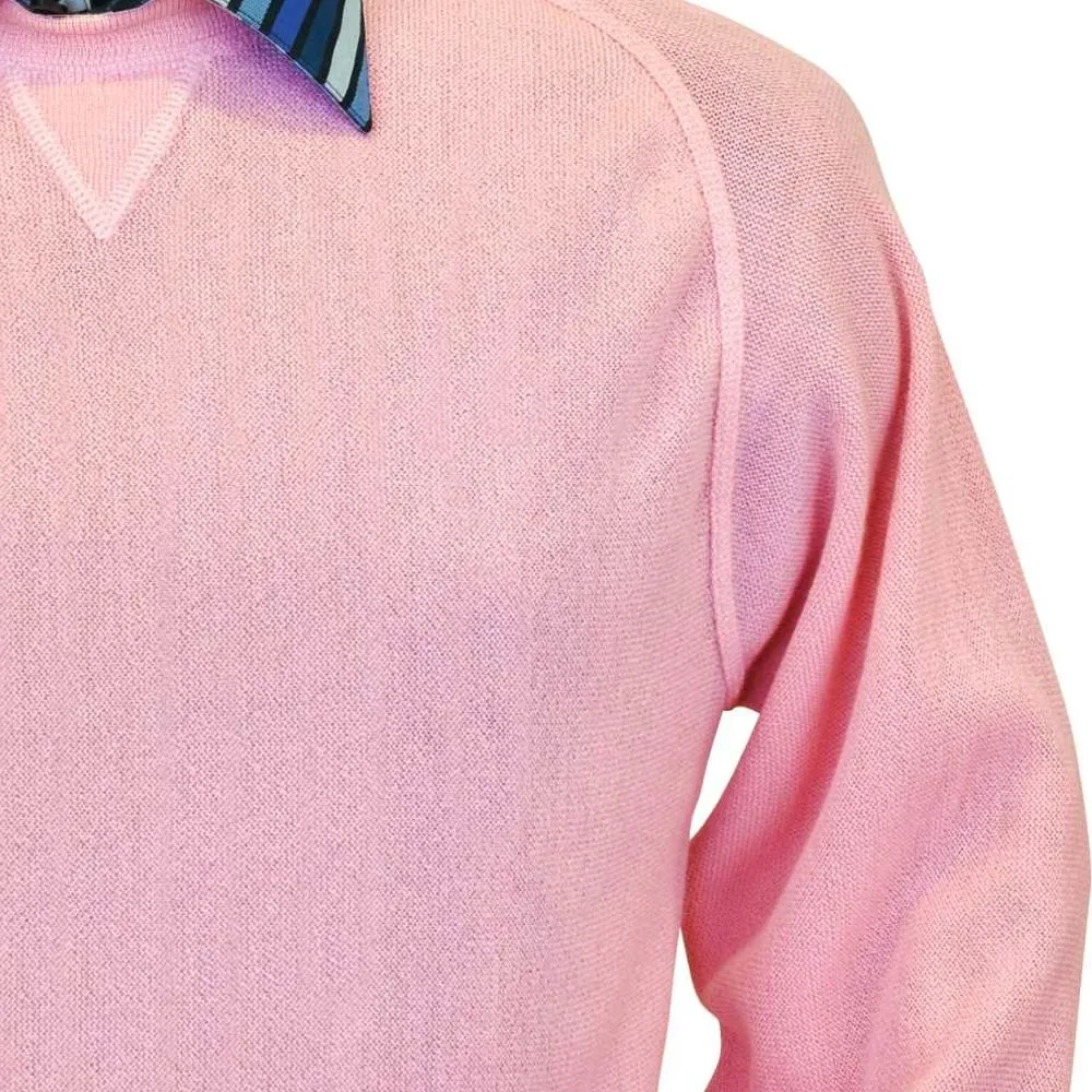 Baby Alpaca 'Links Stitch' Sweatshirt-Style Crew Neck Sweater in Pink by Peru Unlimited
