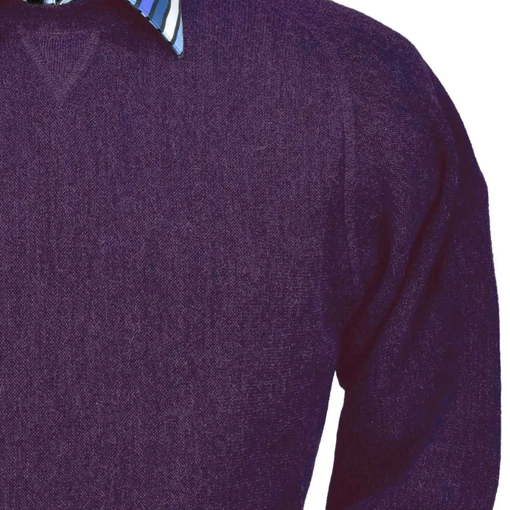 Baby Alpaca 'Links Stitch' Sweatshirt-Style Crew Neck Sweater in Plum Heather by Peru Unlimited