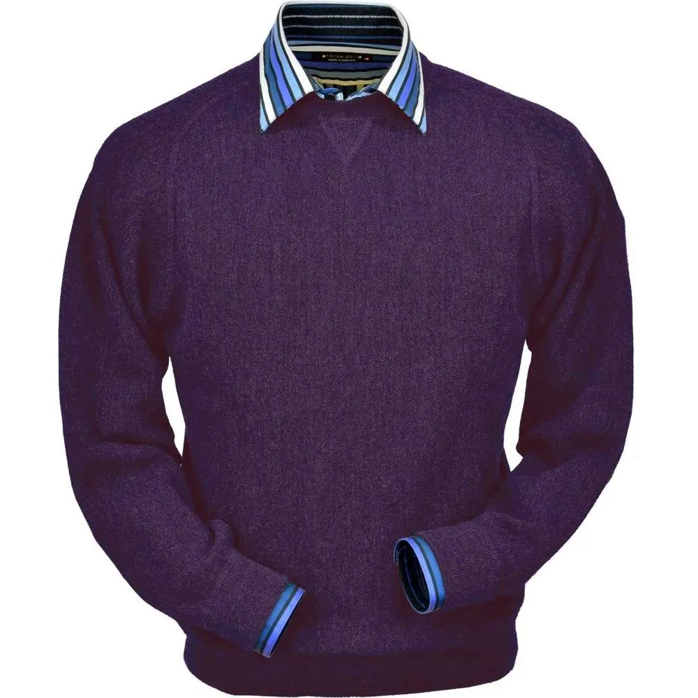 Baby Alpaca 'Links Stitch' Sweatshirt-Style Crew Neck Sweater in Plum Heather by Peru Unlimited