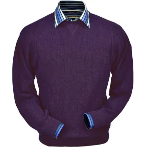 Baby Alpaca 'Links Stitch' Sweatshirt-Style Crew Neck Sweater in Plum Heather by Peru Unlimited