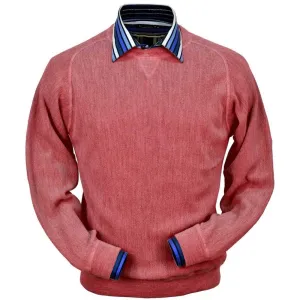 Baby Alpaca 'Links Stitch' Sweatshirt-Style Crew Neck Sweater in Red Coral Heather by Peru Unlimited