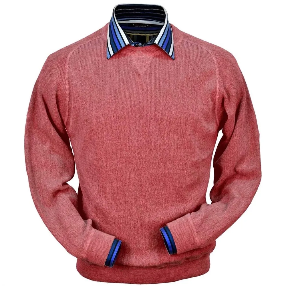 Baby Alpaca 'Links Stitch' Sweatshirt-Style Crew Neck Sweater in Red Coral Heather by Peru Unlimited