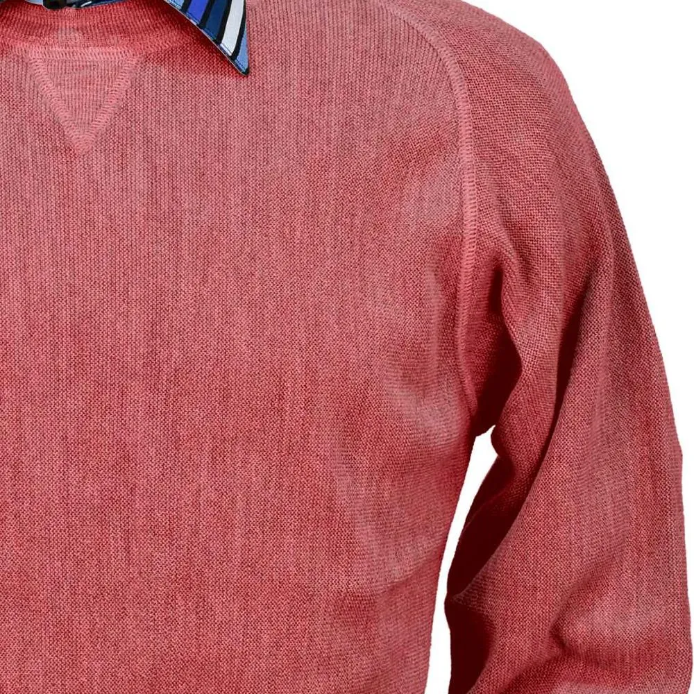 Baby Alpaca 'Links Stitch' Sweatshirt-Style Crew Neck Sweater in Red Coral Heather by Peru Unlimited