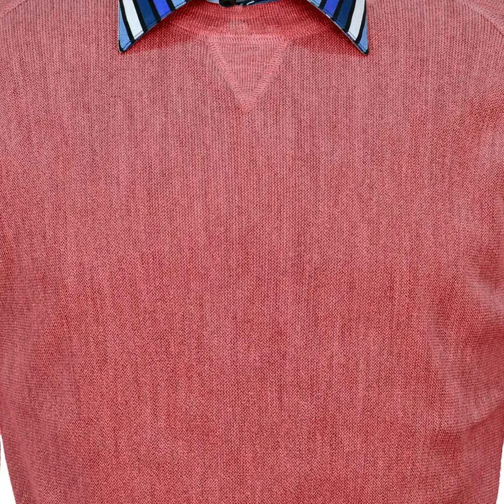 Baby Alpaca 'Links Stitch' Sweatshirt-Style Crew Neck Sweater in Red Coral Heather by Peru Unlimited