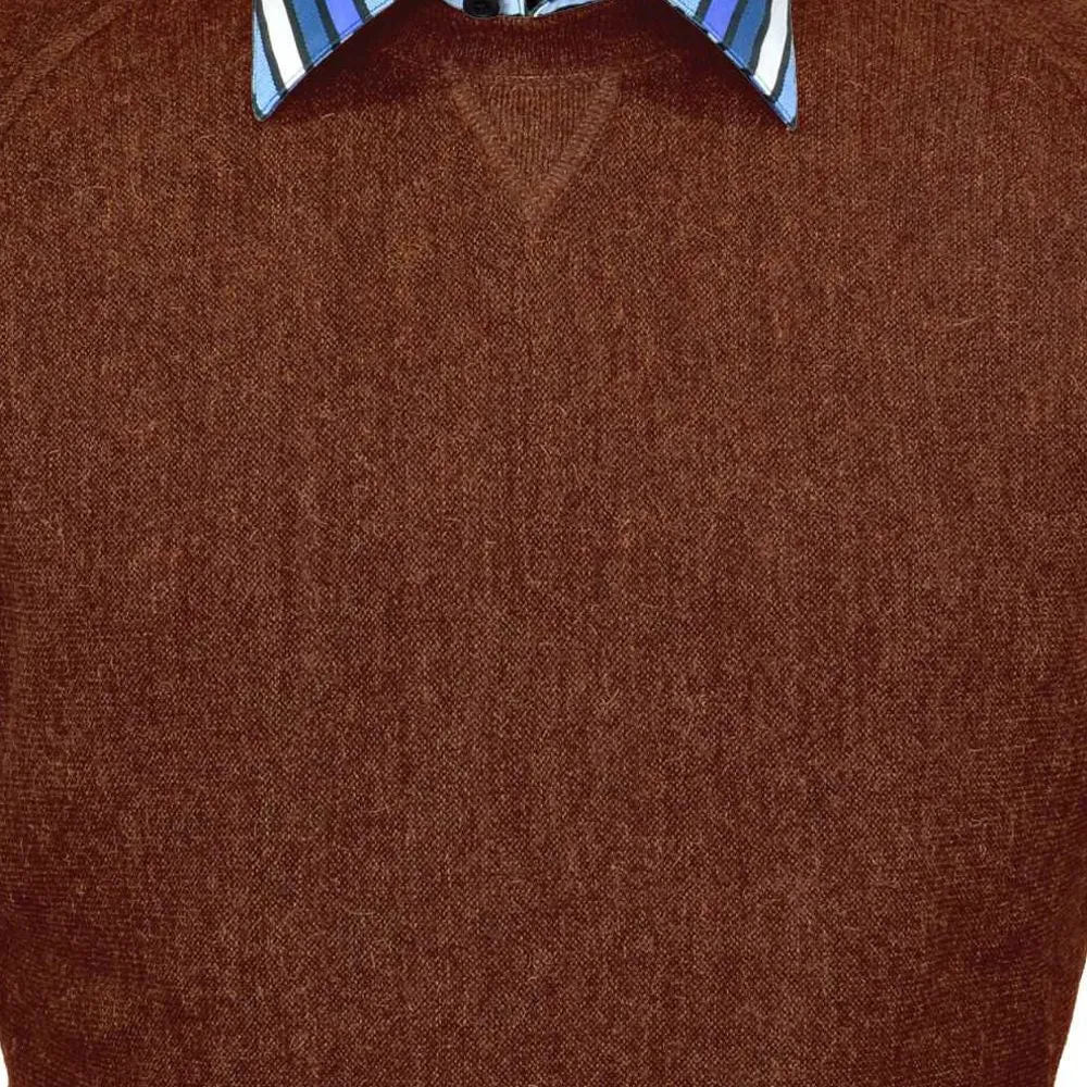 Baby Alpaca 'Links Stitch' Sweatshirt-Style Crew Neck Sweater in Rust Heather by Peru Unlimited