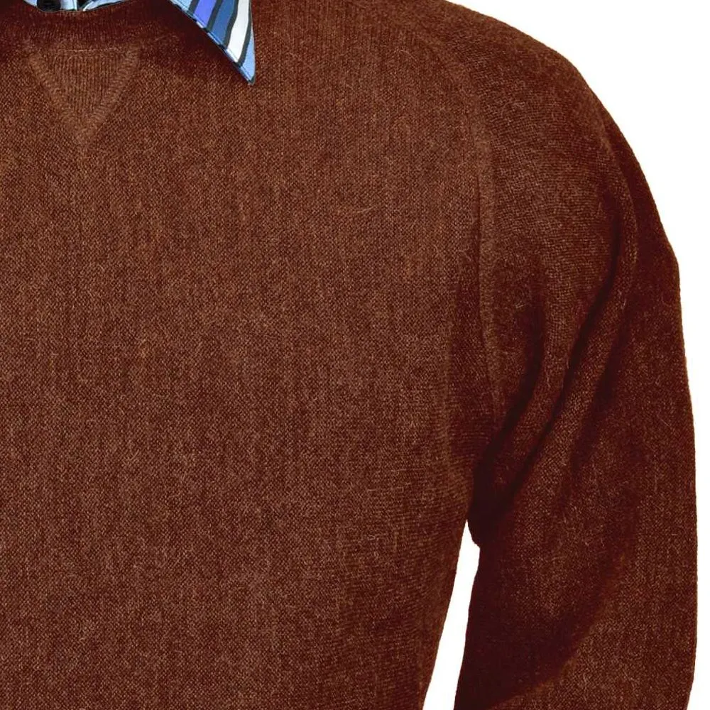 Baby Alpaca 'Links Stitch' Sweatshirt-Style Crew Neck Sweater in Rust Heather by Peru Unlimited