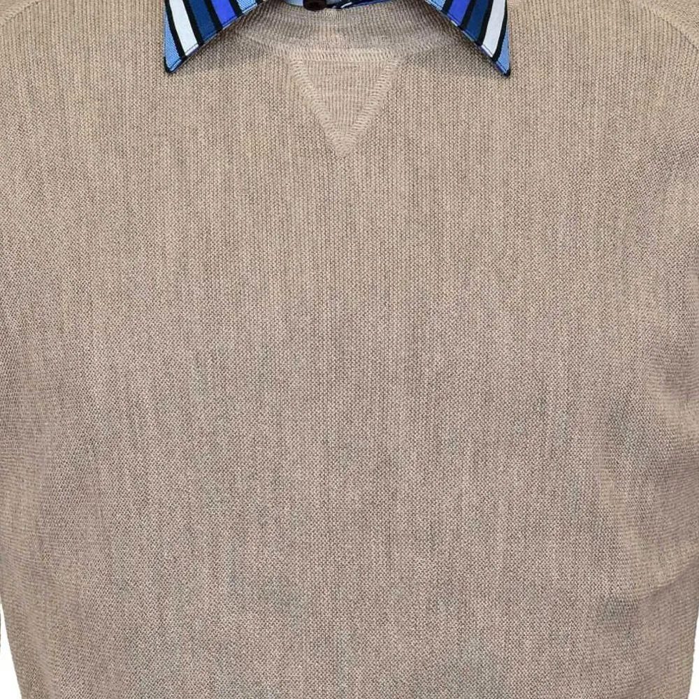 Baby Alpaca 'Links Stitch' Sweatshirt-Style Crew Neck Sweater in Sand Heather by Peru Unlimited