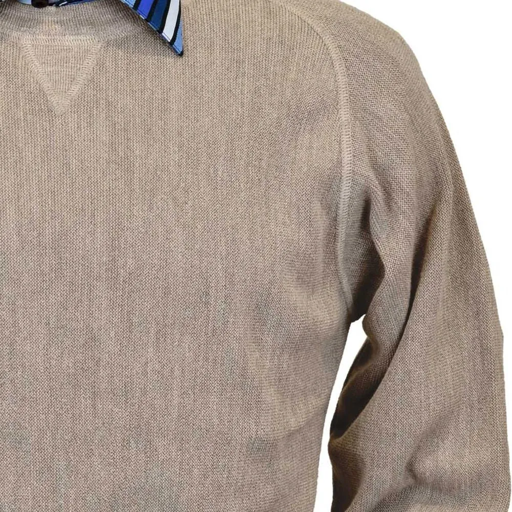 Baby Alpaca 'Links Stitch' Sweatshirt-Style Crew Neck Sweater in Sand Heather by Peru Unlimited
