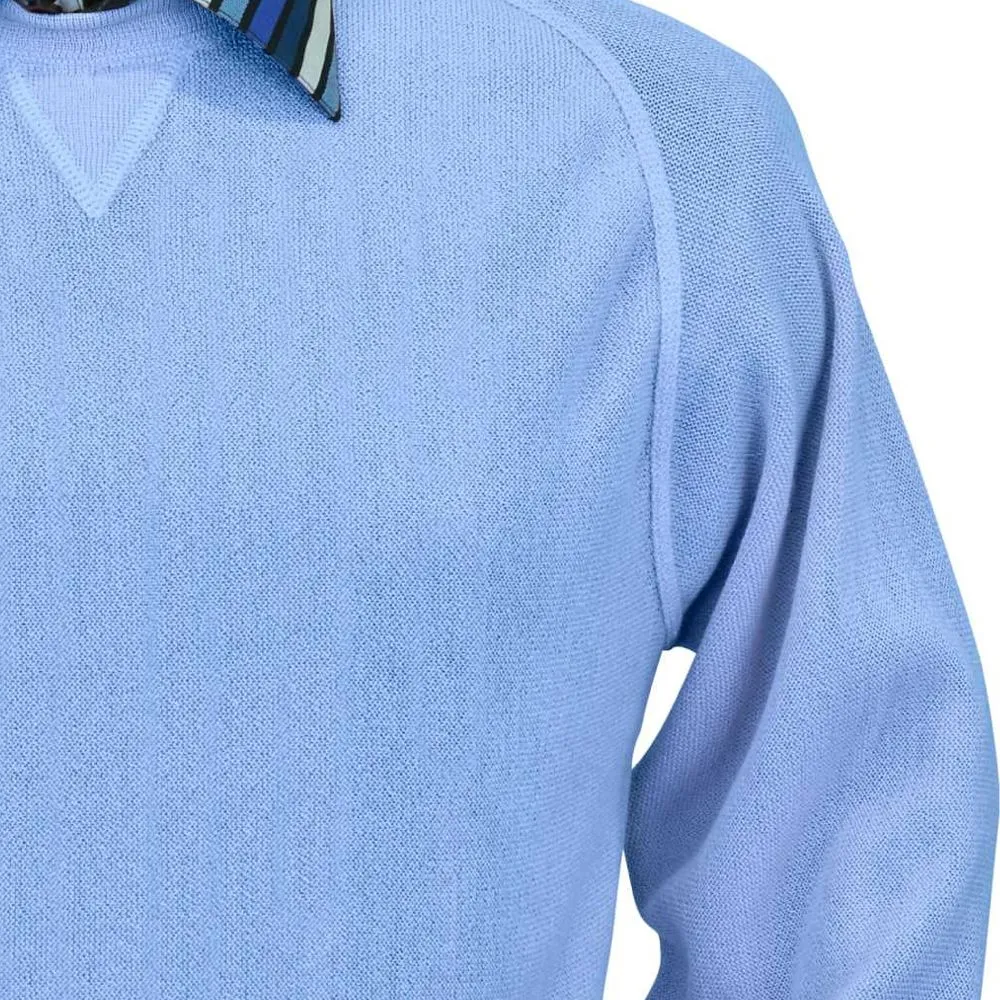 Baby Alpaca 'Links Stitch' Sweatshirt-Style Crew Neck Sweater in Sea Blue by Peru Unlimited