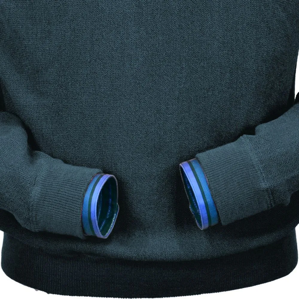 Baby Alpaca 'Links Stitch' Sweatshirt-Style Crew Neck Sweater in Steel Blue by Peru Unlimited