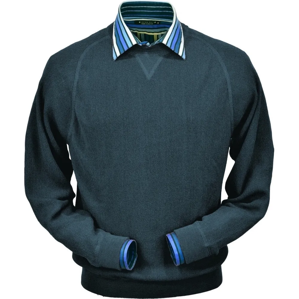 Baby Alpaca 'Links Stitch' Sweatshirt-Style Crew Neck Sweater in Steel Blue by Peru Unlimited