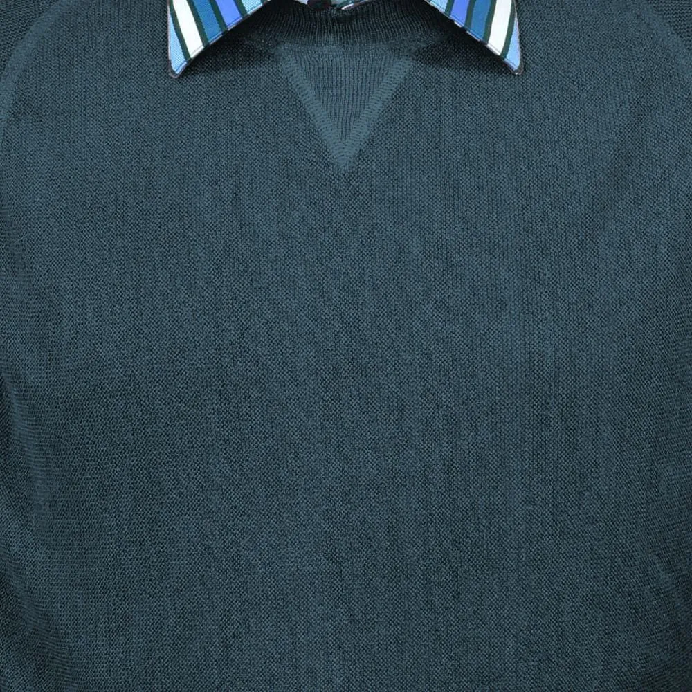 Baby Alpaca 'Links Stitch' Sweatshirt-Style Crew Neck Sweater in Steel Blue by Peru Unlimited