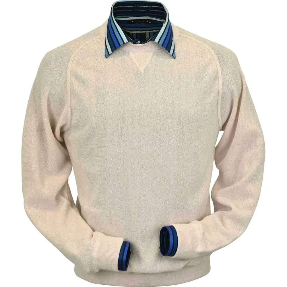 Baby Alpaca 'Links Stitch' Sweatshirt-Style Crew Neck Sweater in White Vanilla by Peru Unlimited
