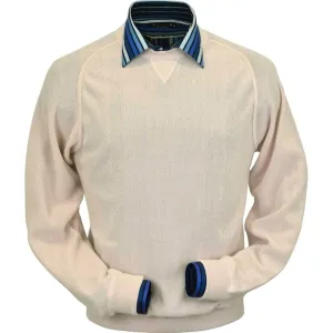 Baby Alpaca 'Links Stitch' Sweatshirt-Style Crew Neck Sweater in White Vanilla by Peru Unlimited