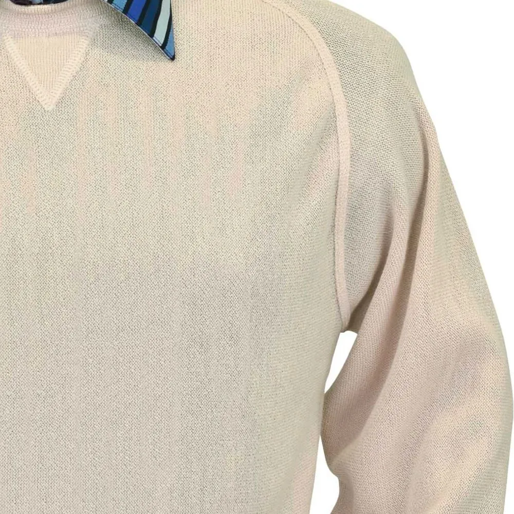 Baby Alpaca 'Links Stitch' Sweatshirt-Style Crew Neck Sweater in White Vanilla by Peru Unlimited