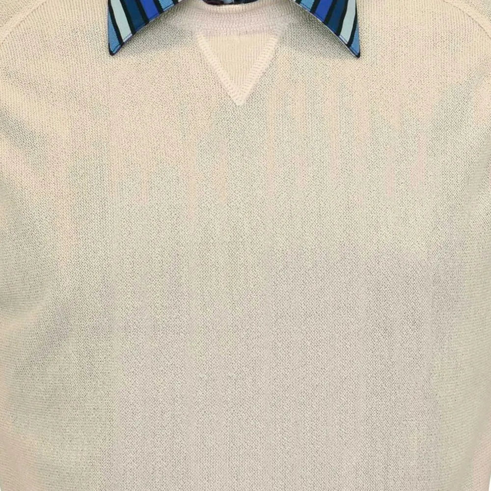 Baby Alpaca 'Links Stitch' Sweatshirt-Style Crew Neck Sweater in White Vanilla by Peru Unlimited
