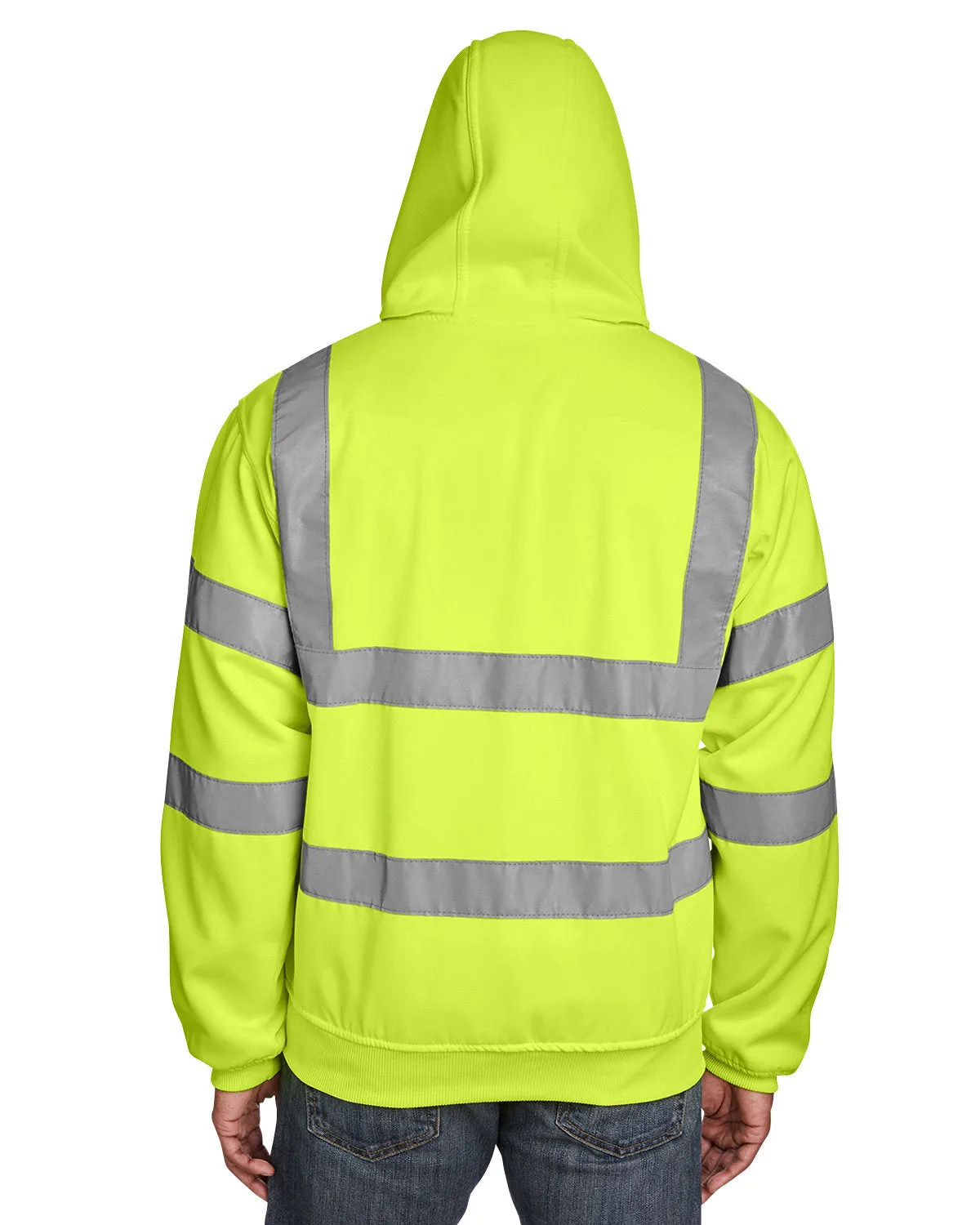 Berne HVF021 Men's Berne Hi-Vis Class 3 Lined Full-Zip Hooded Sweatshirt
