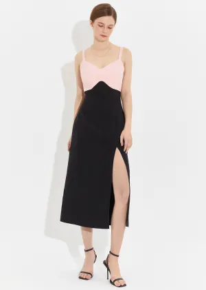*Black & Peach-Coloured A-Line Midi Dress