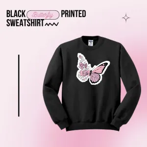 Black Butterfly Printed Sweatshirt