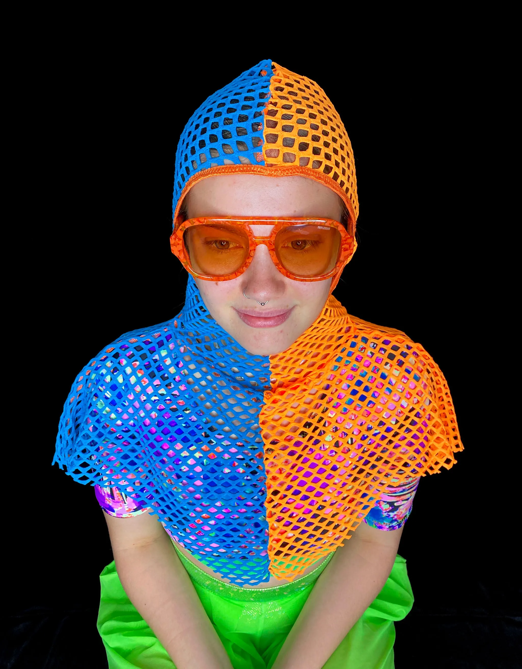 Blue & Orange Fishnet Capelet